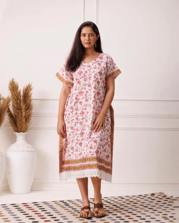 White_Rose_Floral_Handblock_Printed_Cotton_Kaftan